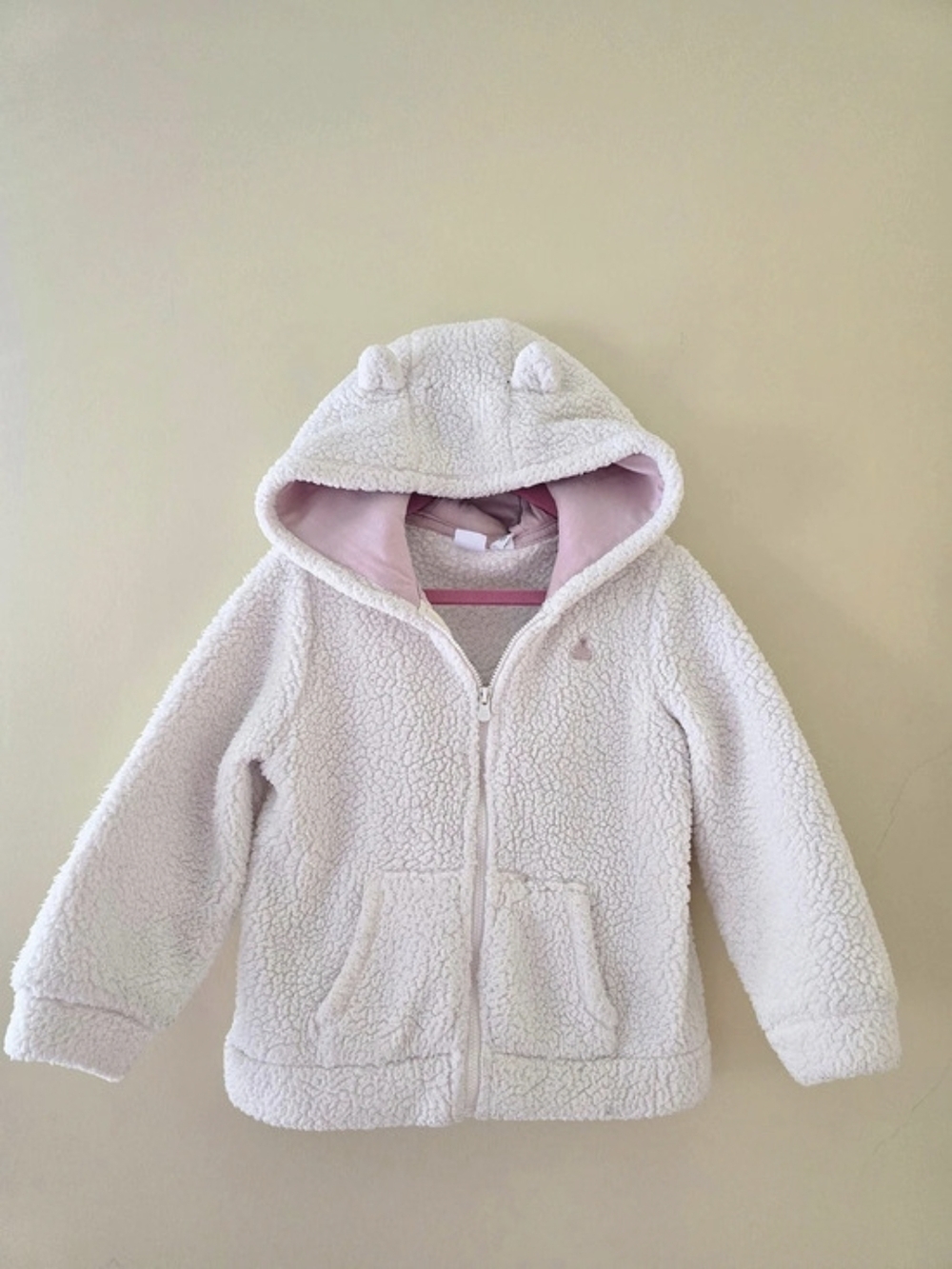 Gap Baby & Toddler Sherpa Bear Zip Hoodie Girls 4T Pink & White
